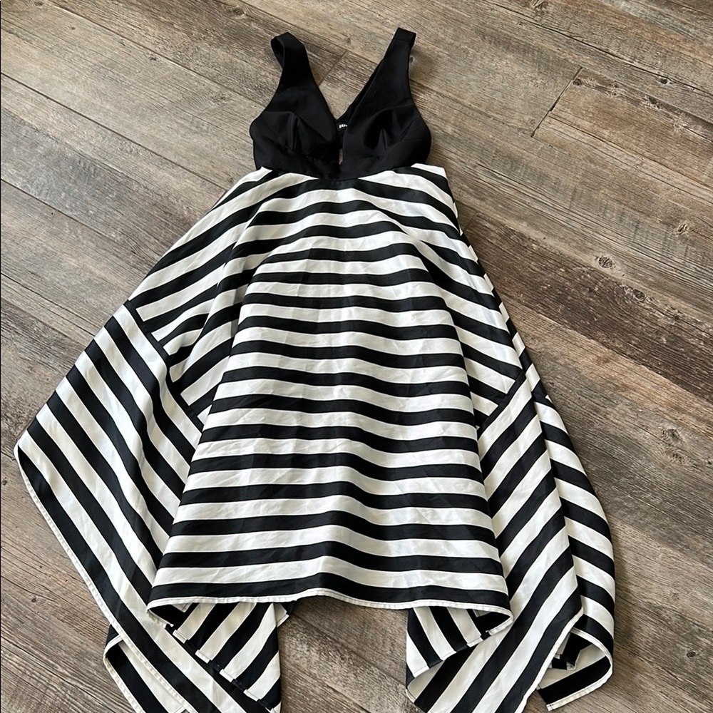 Nicholas Black & White Striped Fit-and-Flare Dress